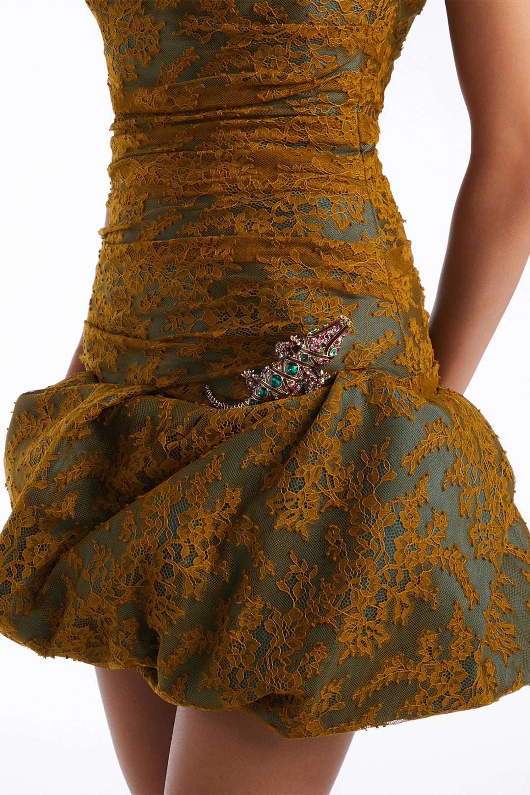 Strapless Deep-Plunge with Metallic Column Dress