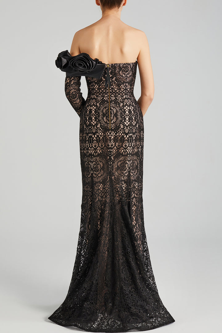 Lace-Overlay Off-The-Shoulder Mermaid Dress