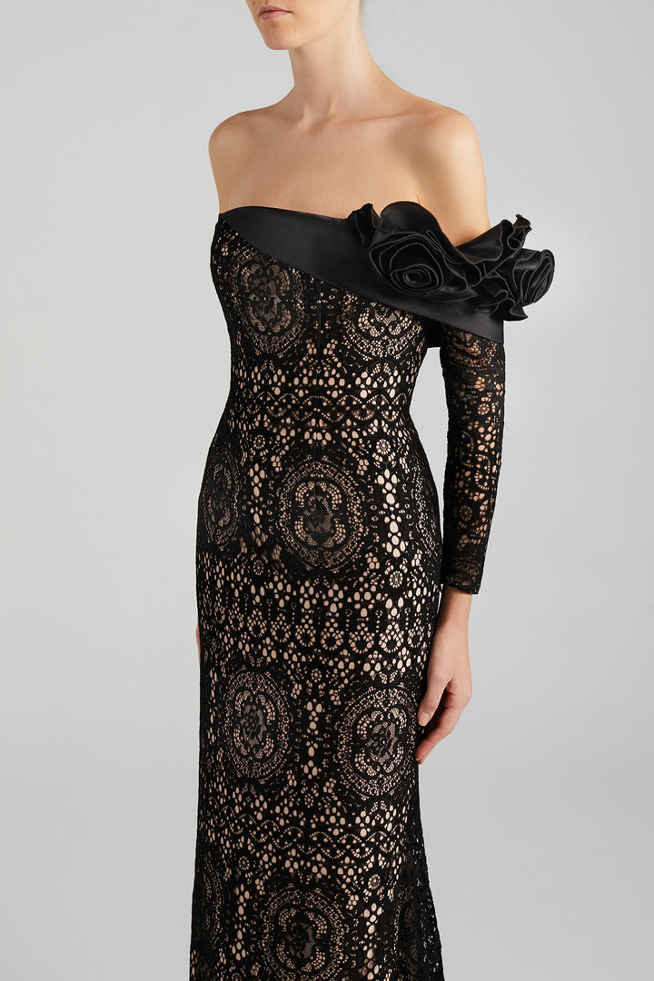 Lace-Overlay Off-The-Shoulder Mermaid Dress