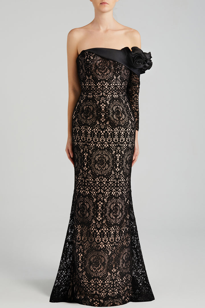 Lace-Overlay Off-The-Shoulder Mermaid Dress