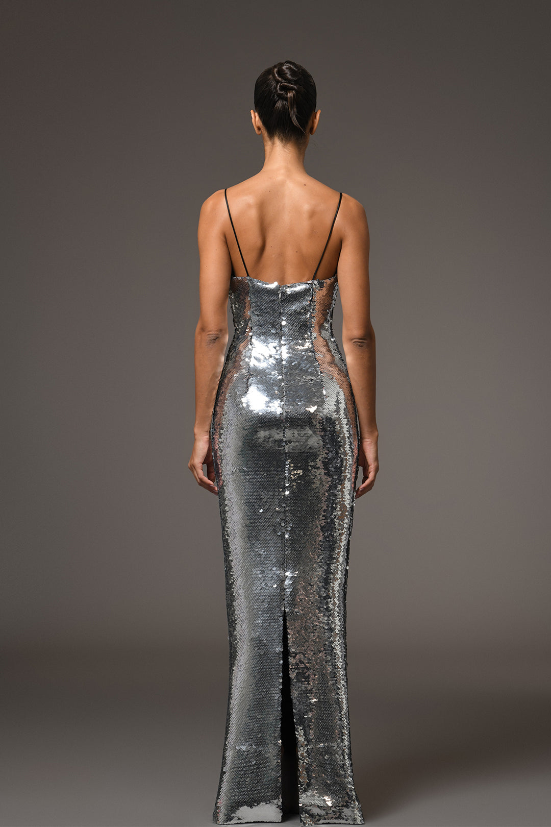 Long Dress with Sequins and Sleeveless Bow Detailing