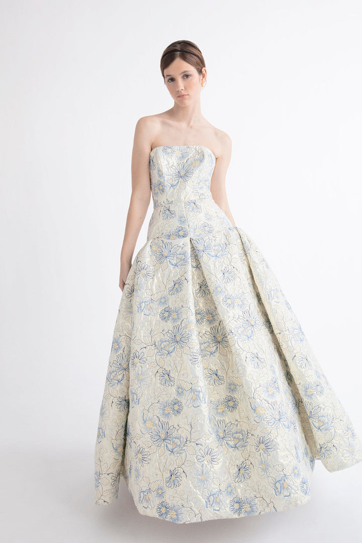 Jacquard Strapless Floral A-line Dress