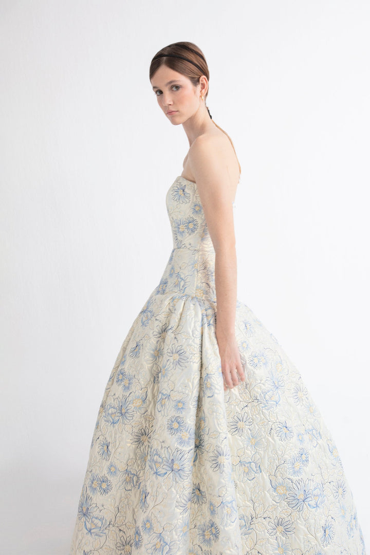 Jacquard Strapless Floral A-line Dress