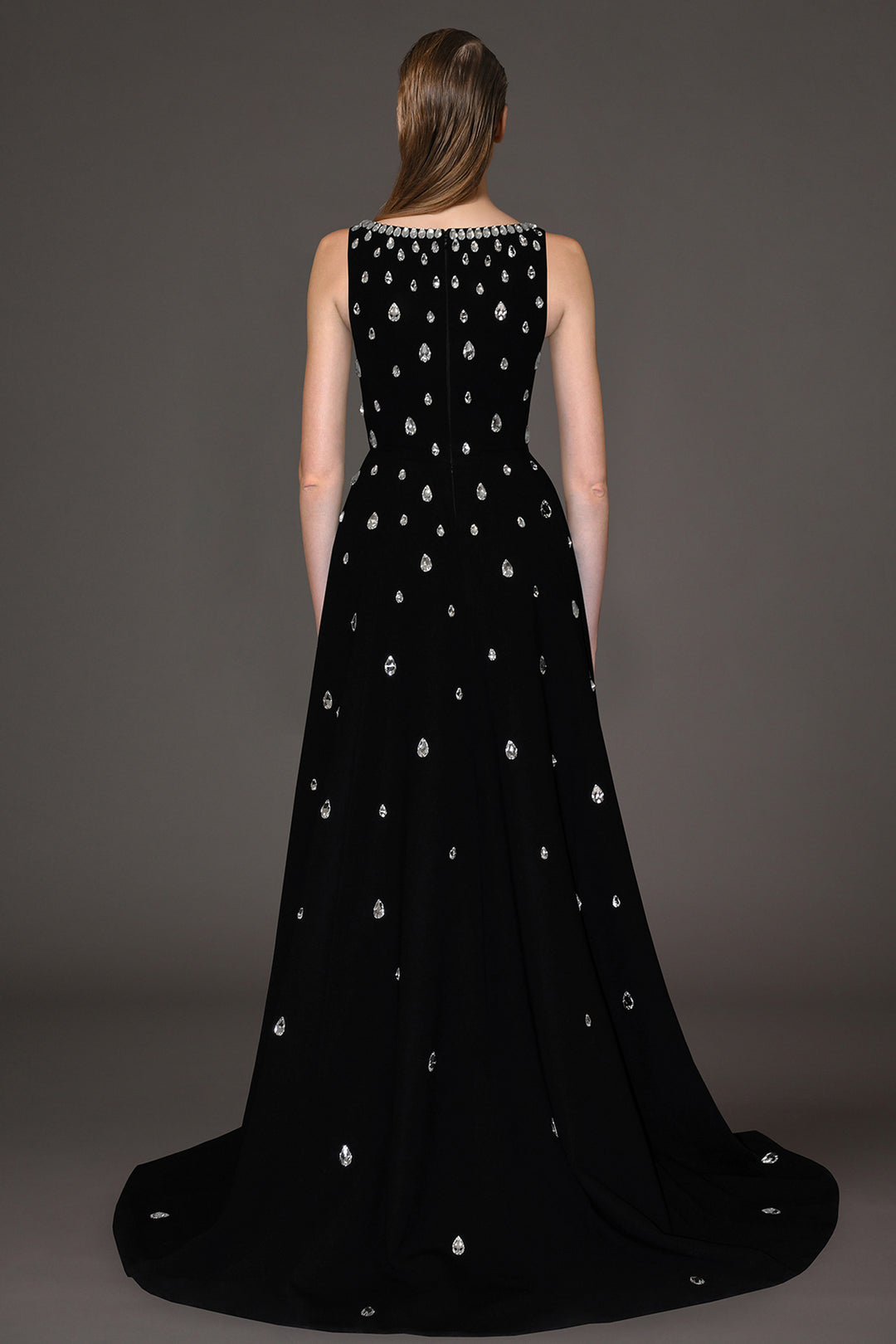 Crepe Dress with Overskirt and Crystal Embroidery