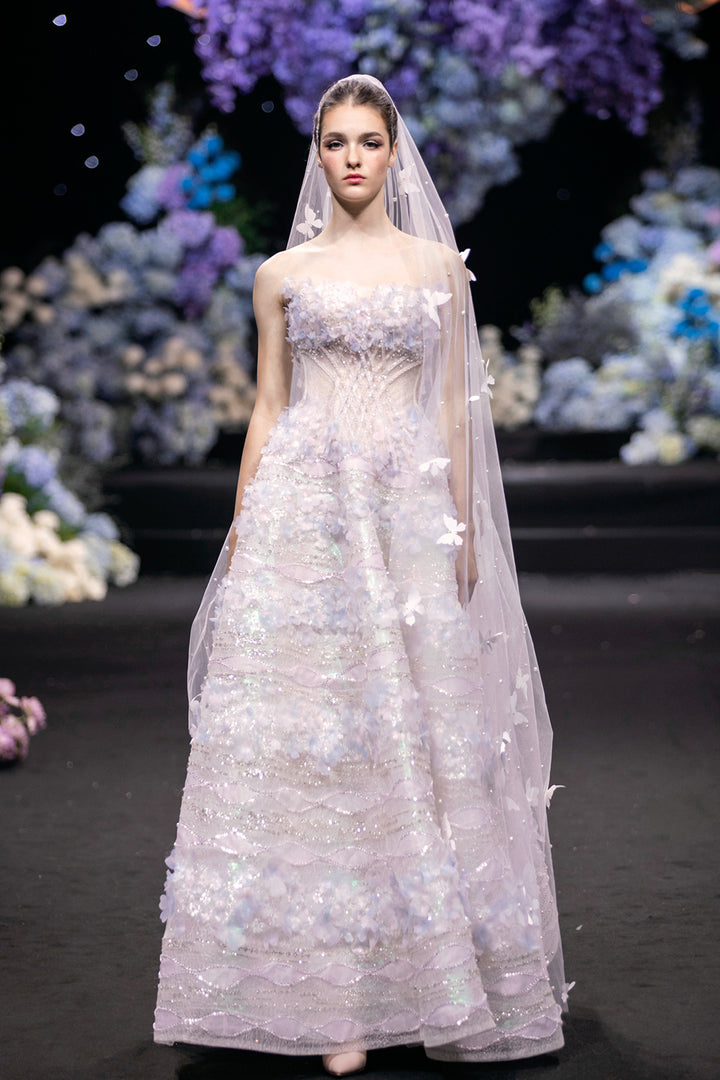 Strapless A-Line Dress with Cathedral Veil