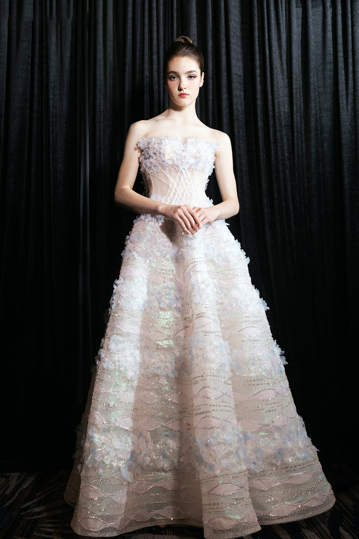 Strapless A-Line Dress with Cathedral Veil