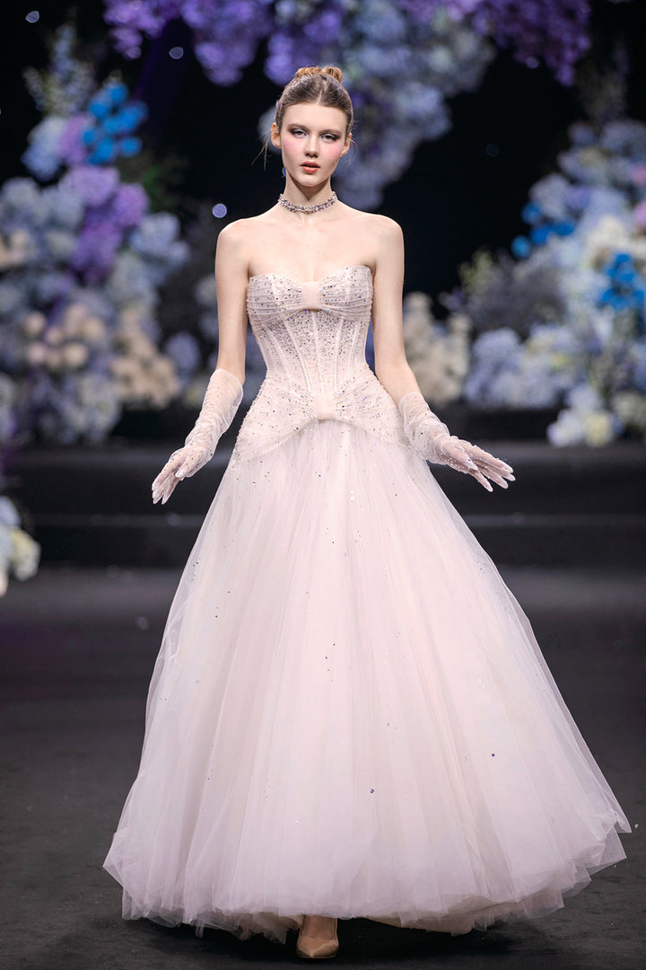 Strapless A-Line Dress with Crystal Bead