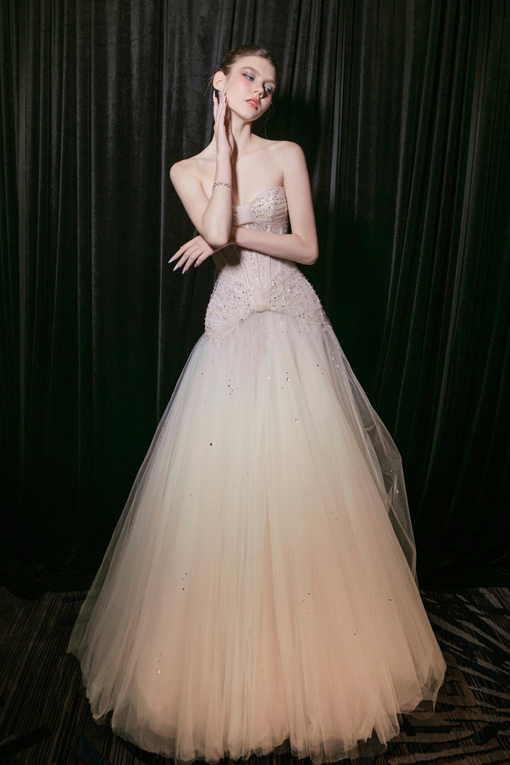 Strapless A-Line Dress with Crystal Bead