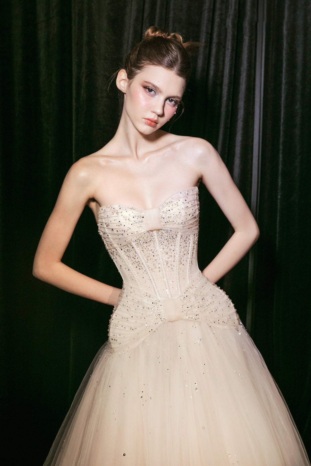 Strapless A-Line Dress with Crystal Bead