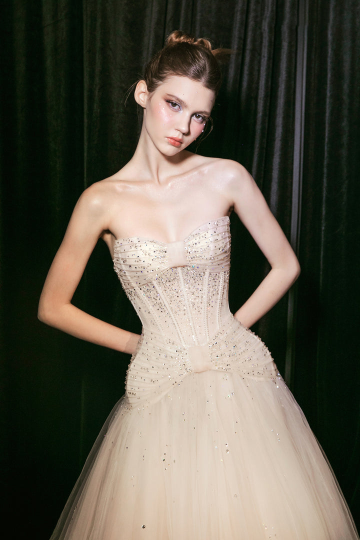Strapless A-Line Dress with Crystal Bead