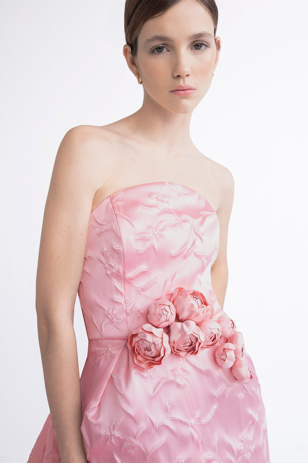 Pink Jacquard Strapless Column Dress