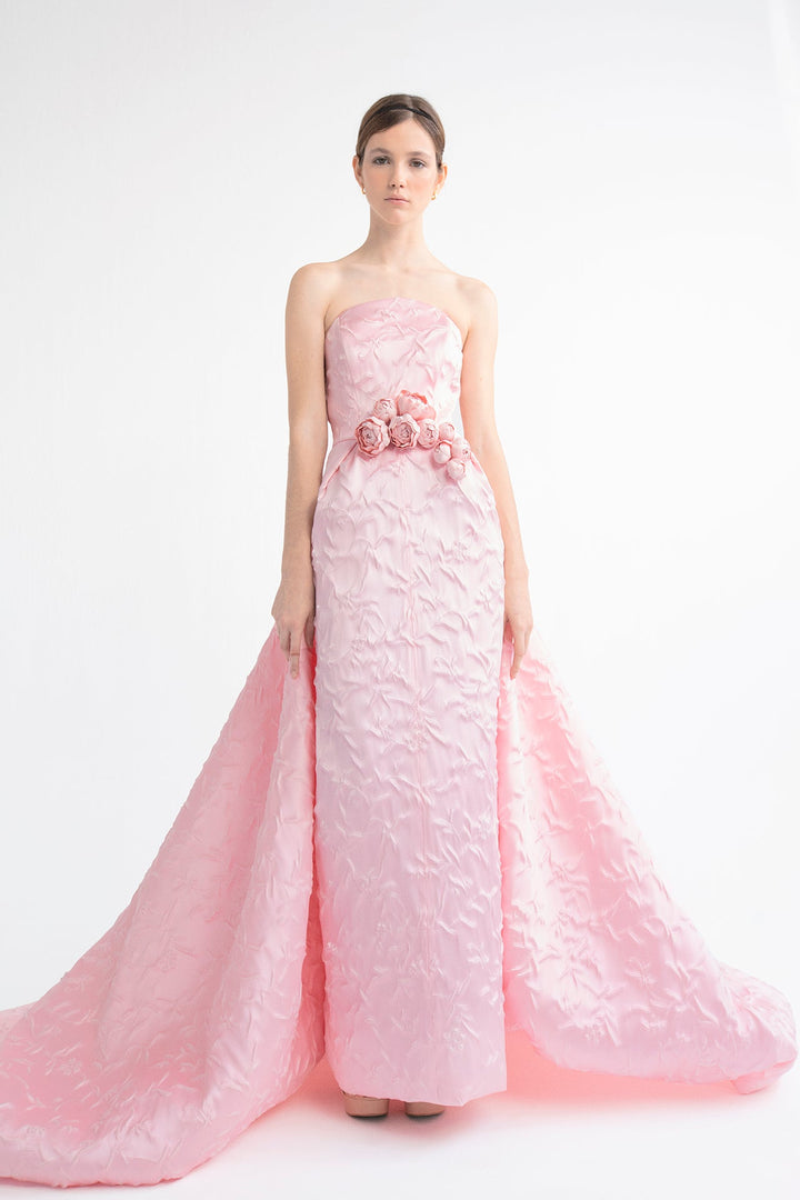 Pink Jacquard Strapless Column Dress