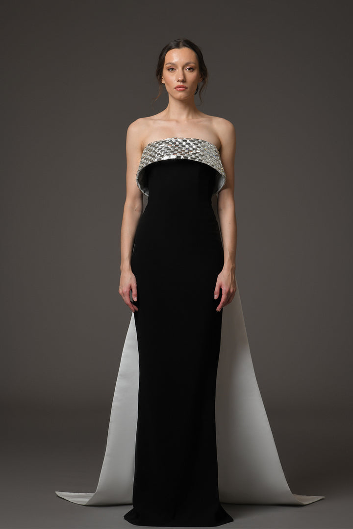 Strapless Long Dress with Satin Train