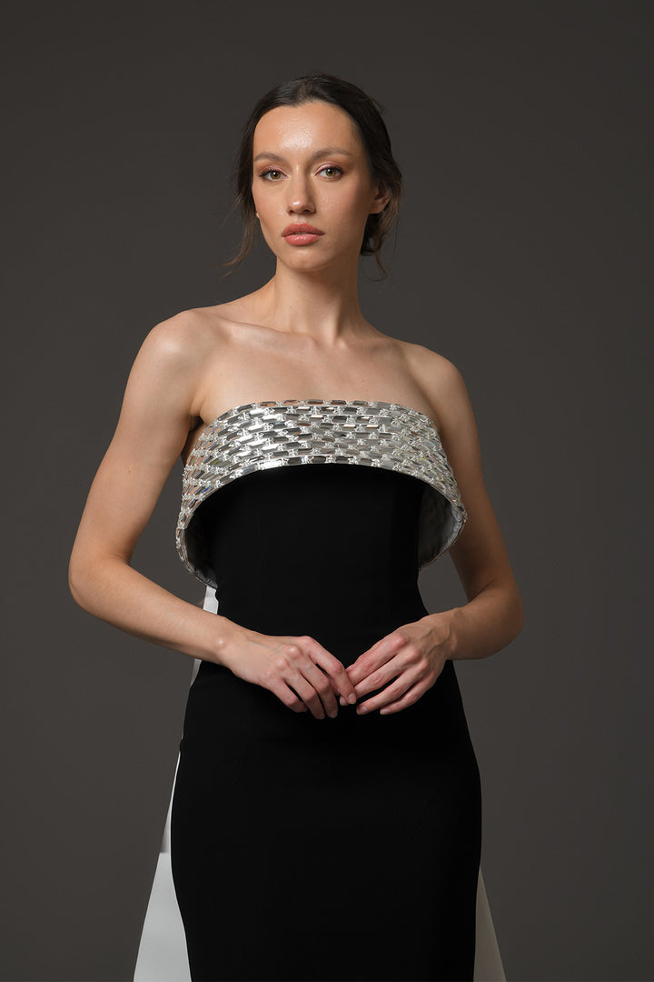 Strapless Long Dress with Satin Train