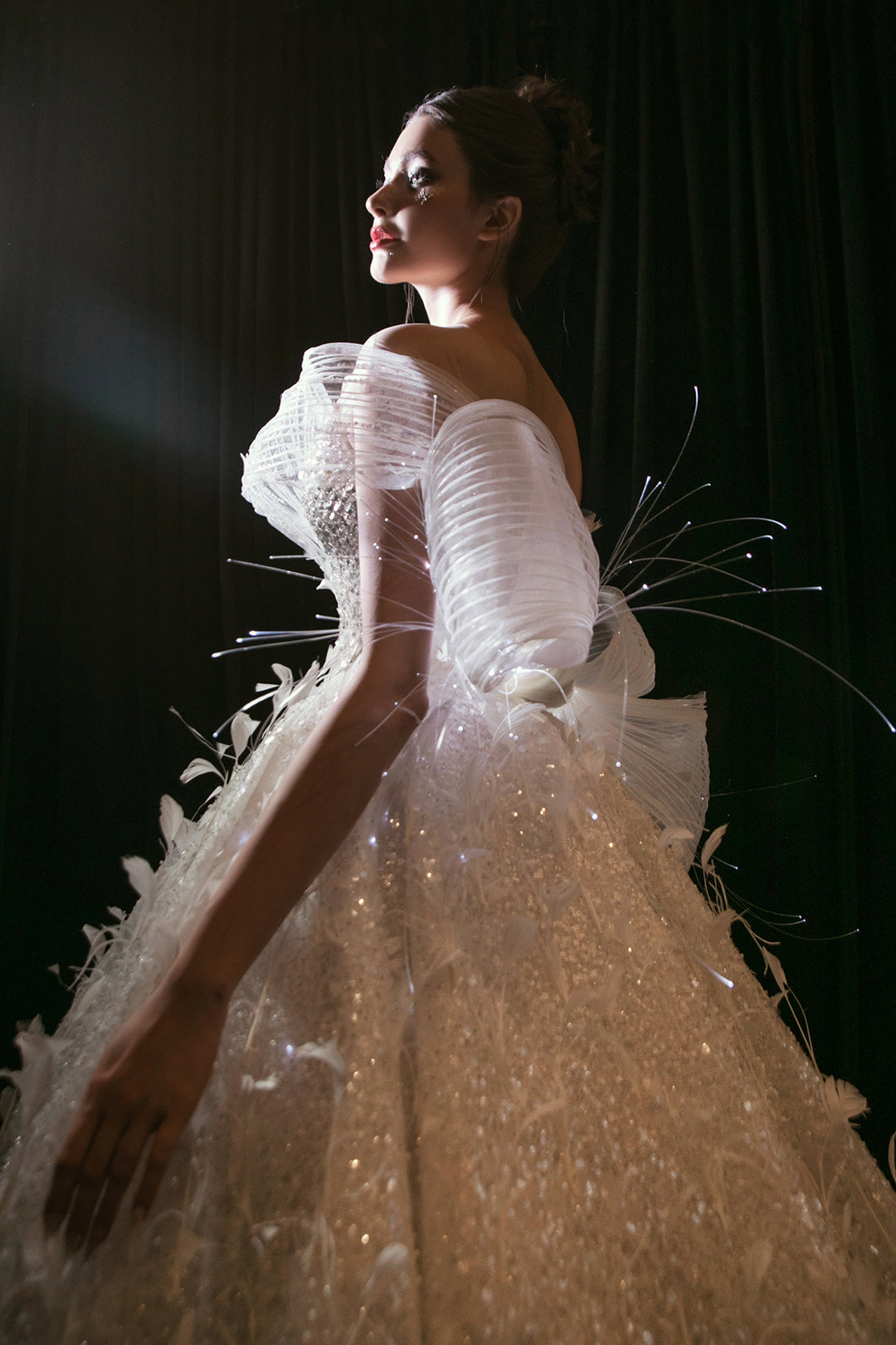 Off-the-Shoulder Neckline Dress with Corseted Bodice