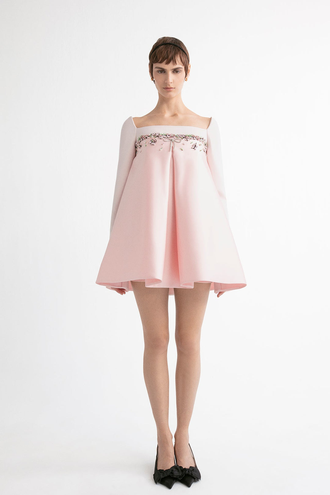 Silk Long-Sleeved Baby Doll Mini Dress Pink / FR 34 Silk Long-Sleeved Baby Doll Mini Dress Pink / FR 34