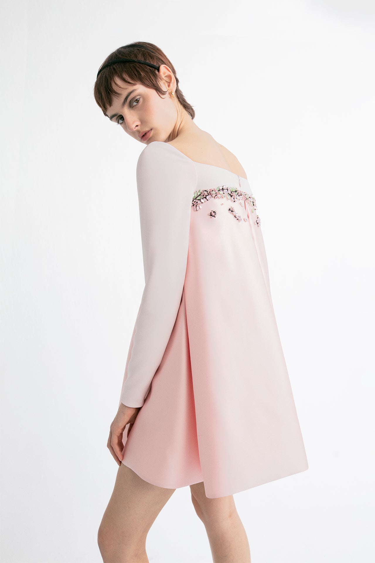 Silk Long-Sleeved Baby Doll Mini Dress – M.R DESIGN