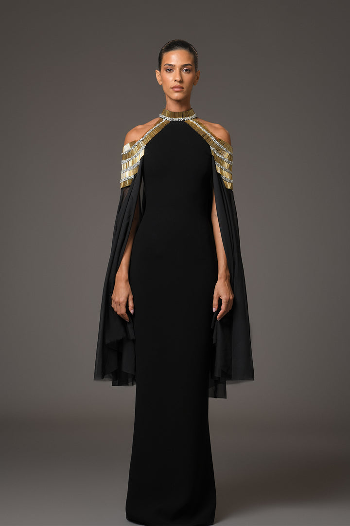 Long Dress with Chiffon Embroidery