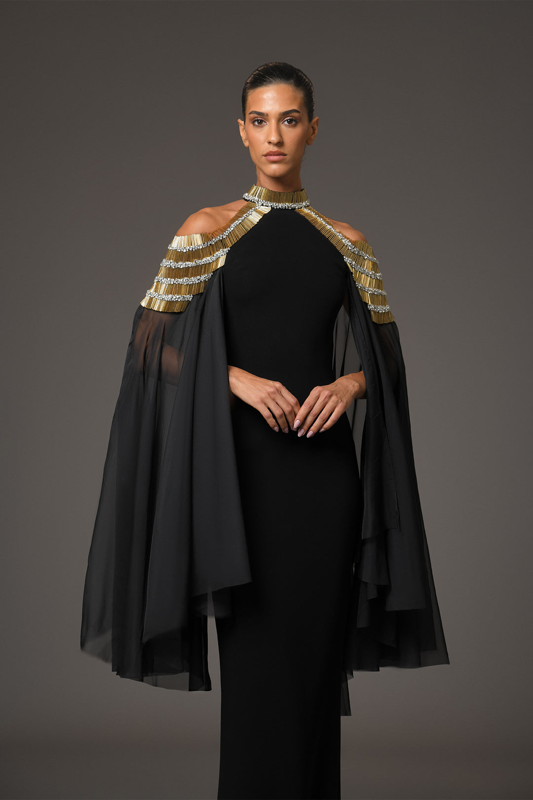 Long Dress with Chiffon Embroidery