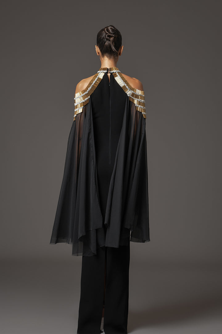 Long Dress with Chiffon Embroidery