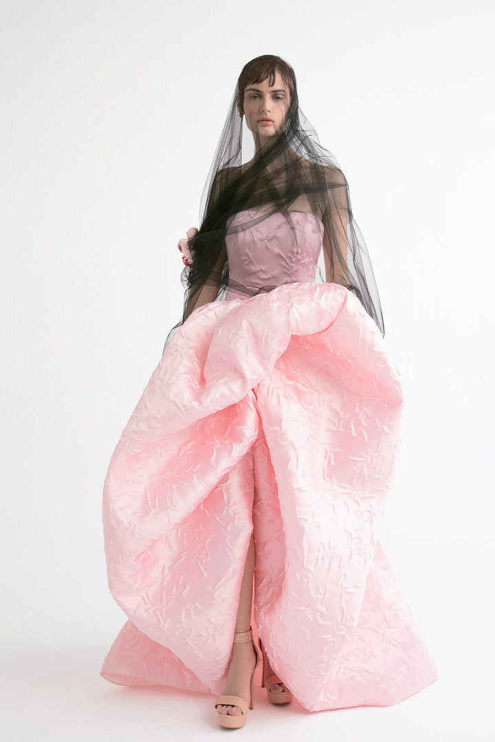 Silk Printed Strapless Princess Gown