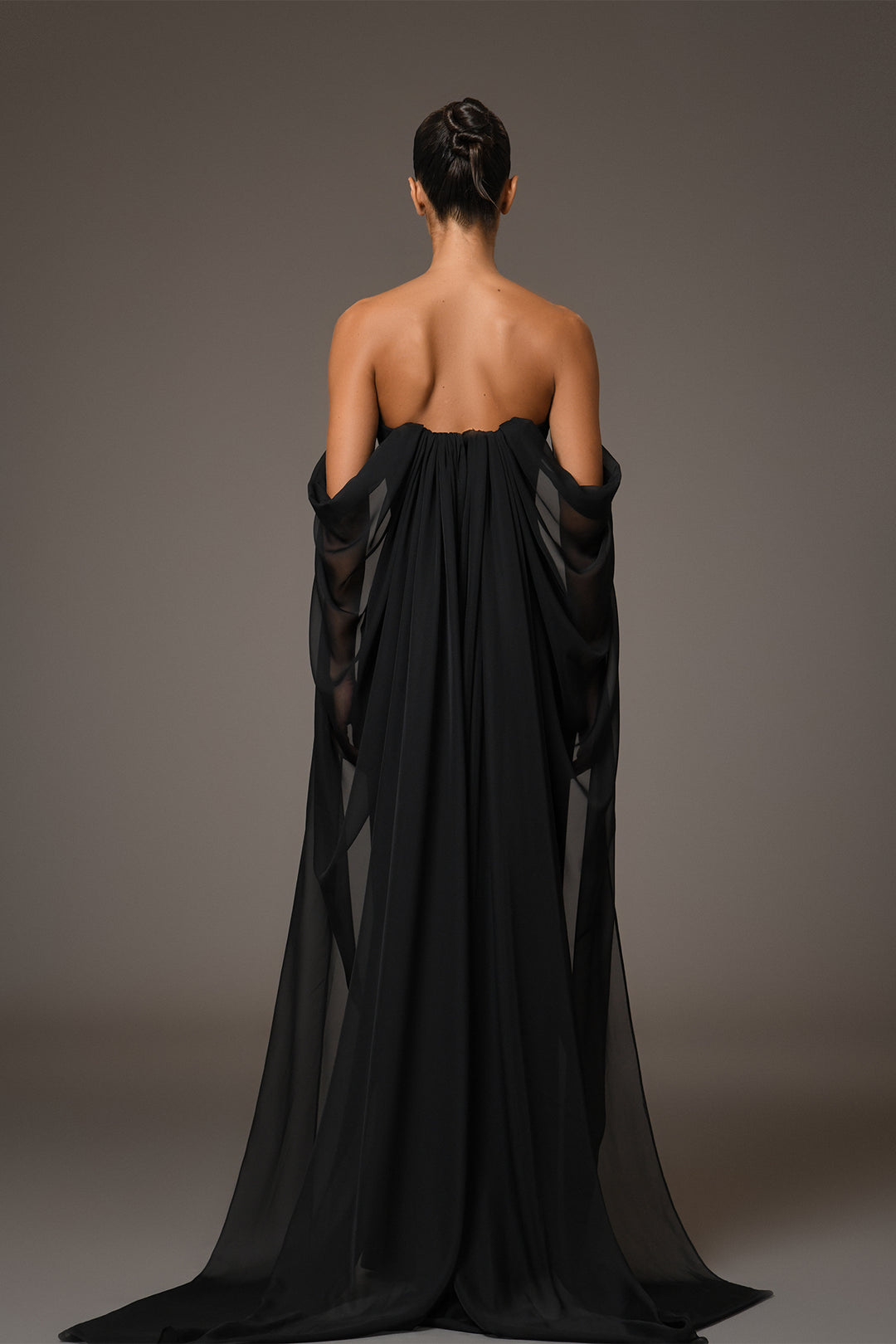 Long Chiffon Dress with Embroidery and Beads