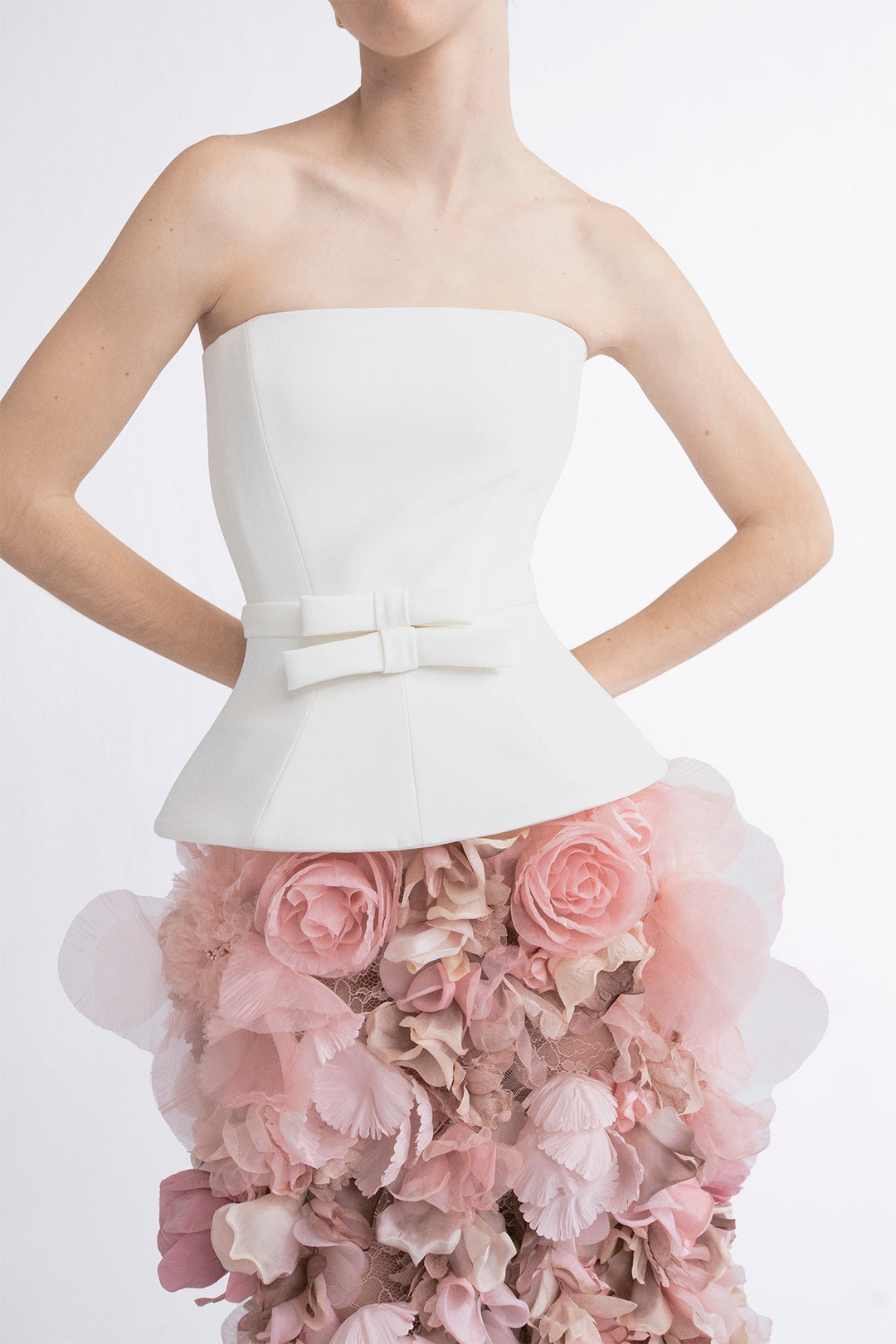 Strapless Dress with Tulle and Silk Floral Appliques