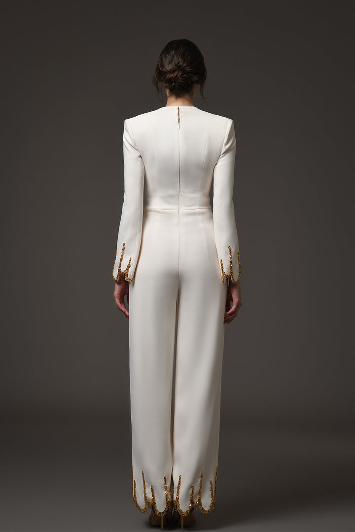Jumpsuit with Embroidery and Structured Shoulders