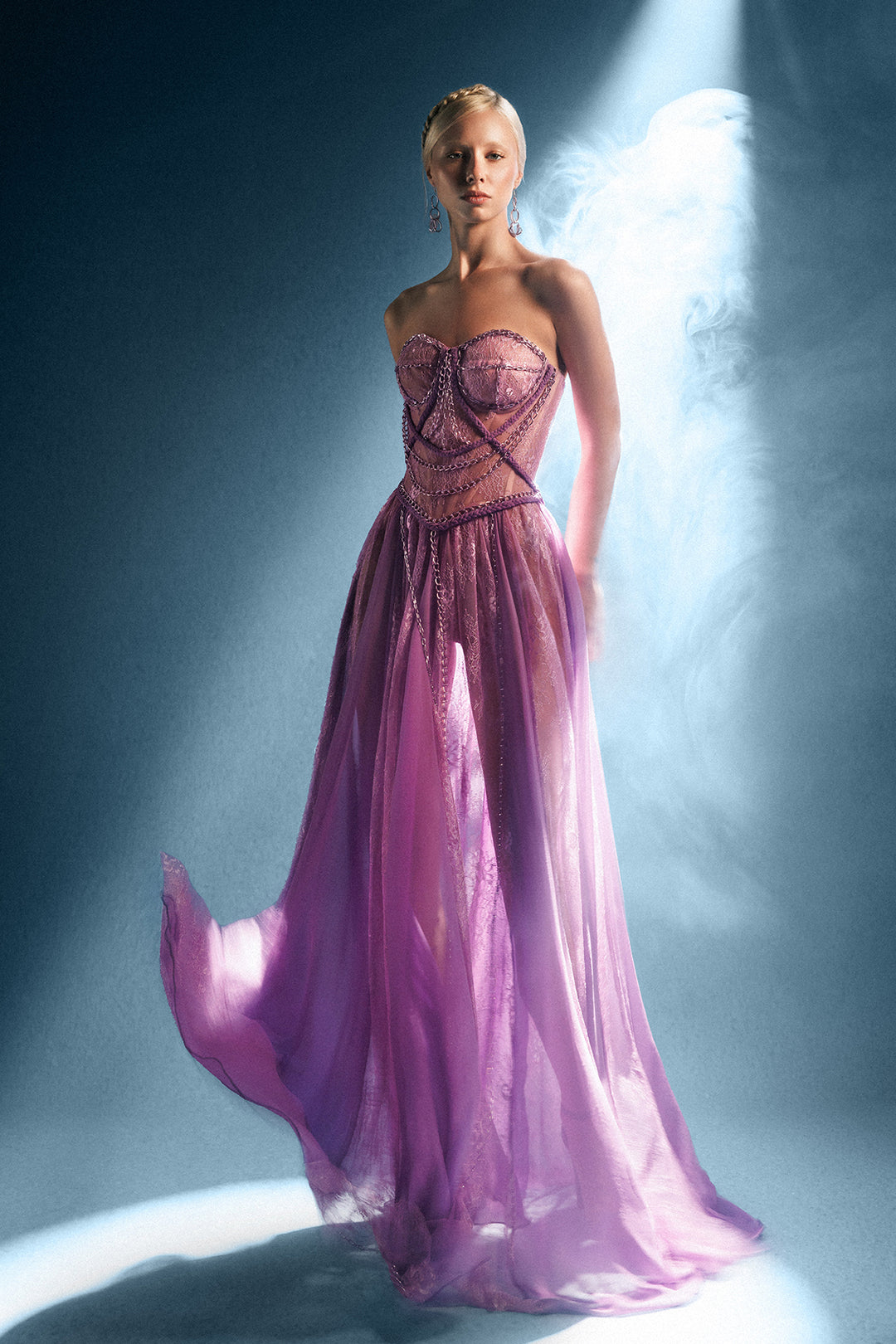 pink and purple corset dress Lilac Sparkle Tulle Corset Gown With Floral Appliqu