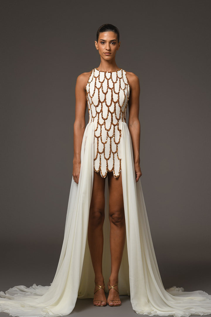 Mini Dress with Embroidery Overskirt