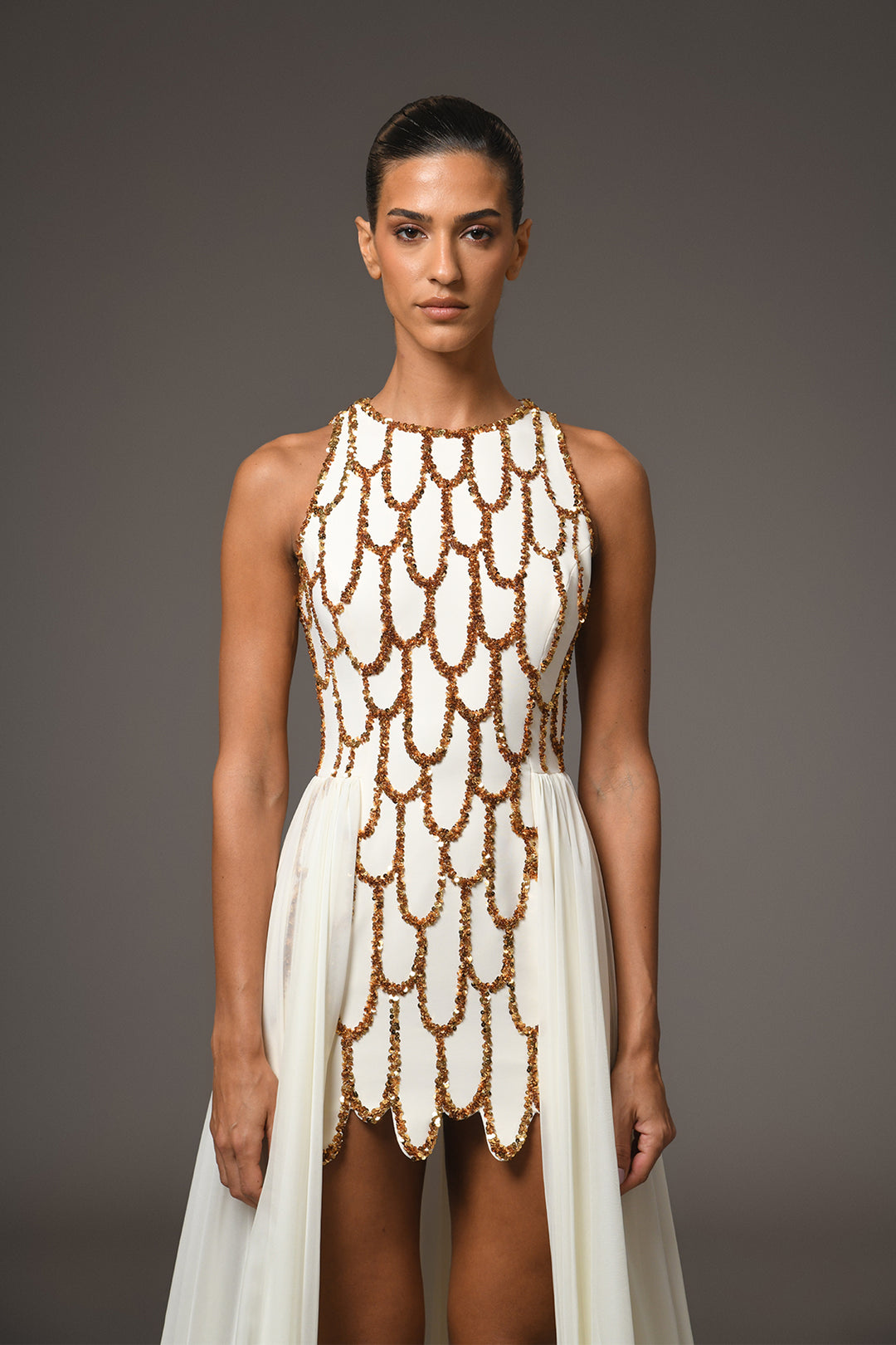 Mini Dress with Embroidery Overskirt