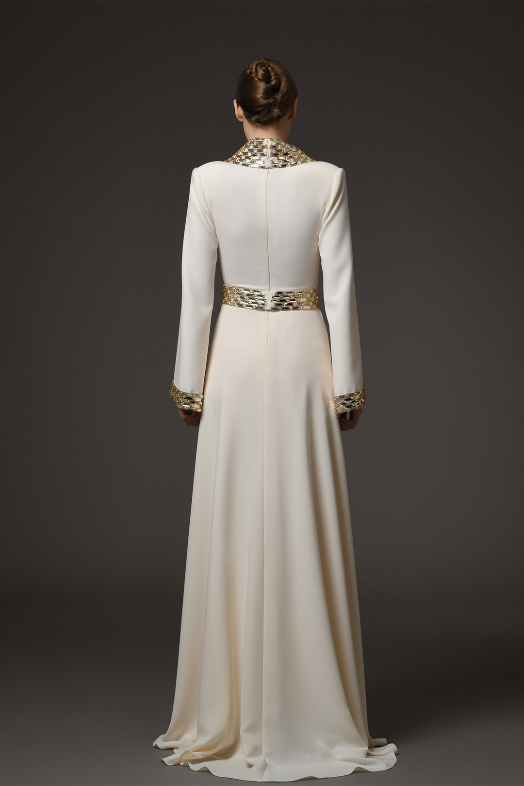 Long Dress with Baguette Embroidery and Belt