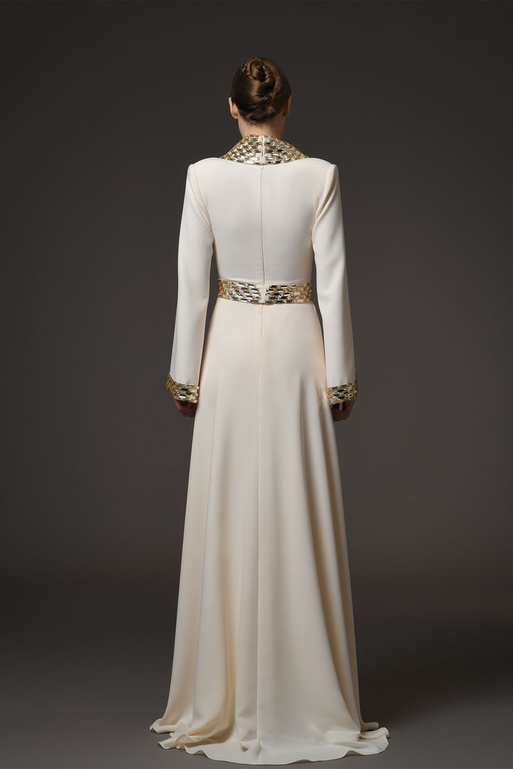 Long Dress with Baguette Embroidery and Belt