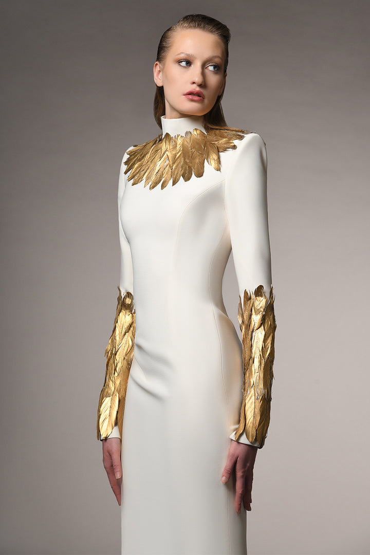 Crepe Long-Sleeved Fitted Dress