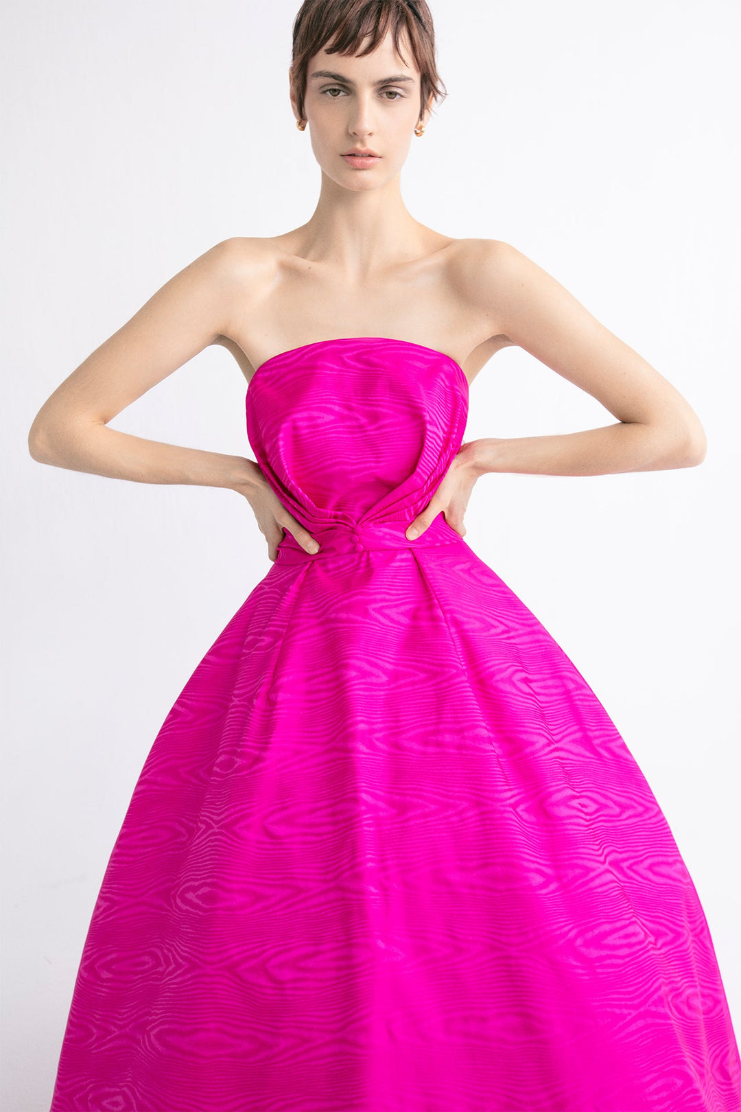 Silk Strapless A-line Midi Dress with Floral Appliques Silk Strapless A-line Midi Dress with Floral Appliques
