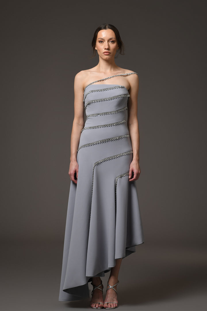 Midi Dress with Embroidery and A-Line