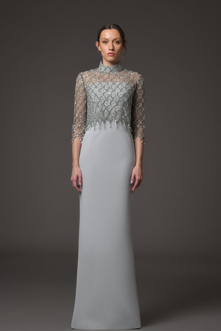 Long Dress with Tulle and Crystals