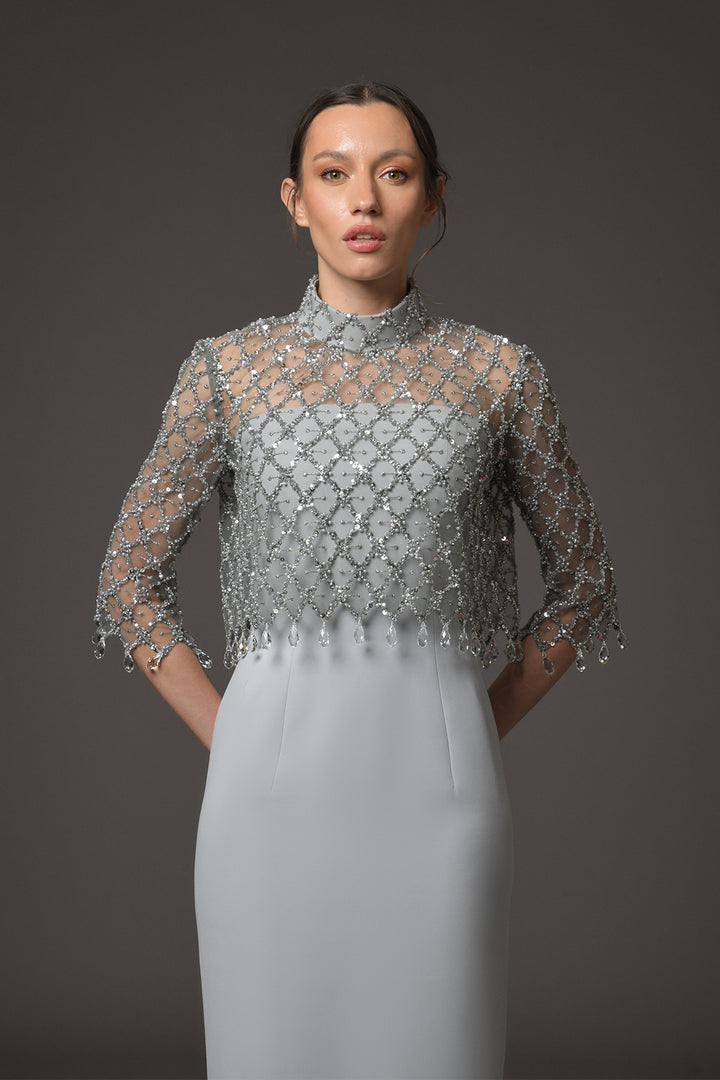 Long Dress with Tulle and Crystals