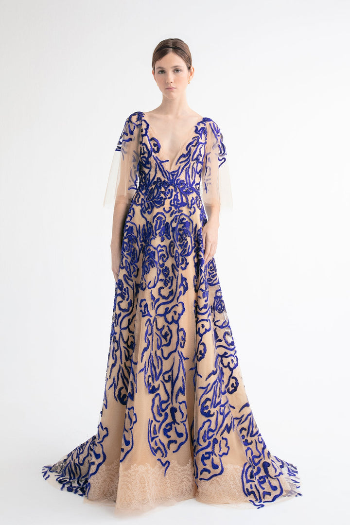 Tulle and Chiffon Embroidered A-line Dress