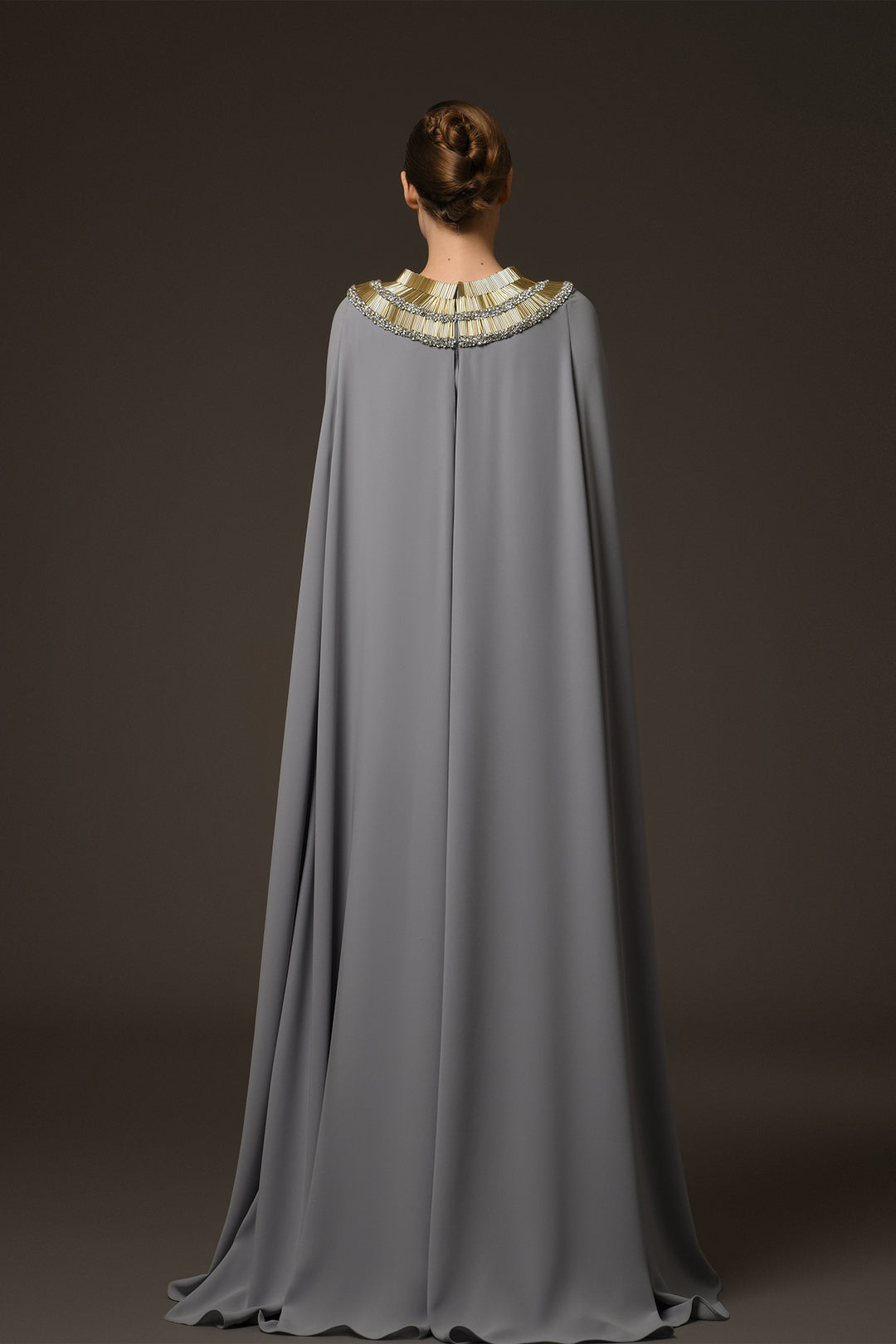 Long Dress with Embroidery and Cape