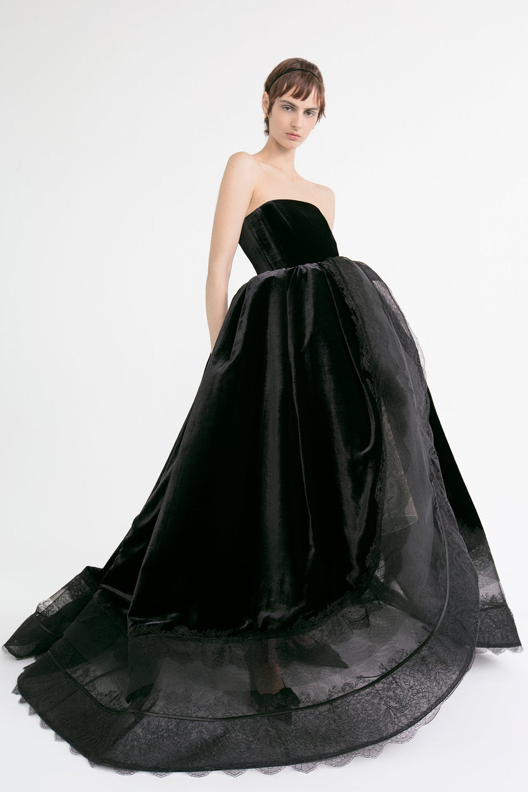 Velvet and Tulle Strapless Princess Gown.