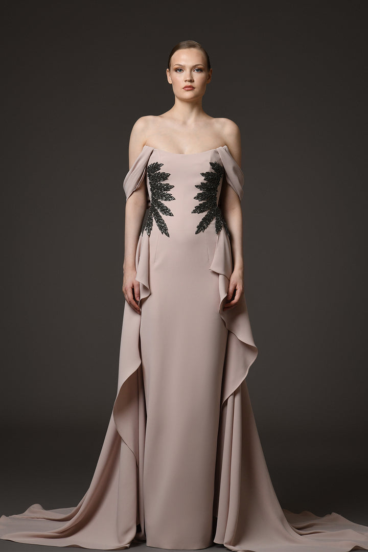 Long Dress with Off-the-Shoulder Overskirt