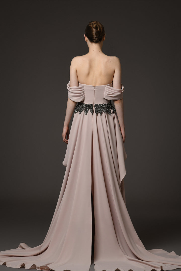 Long Dress with Off-the-Shoulder Overskirt