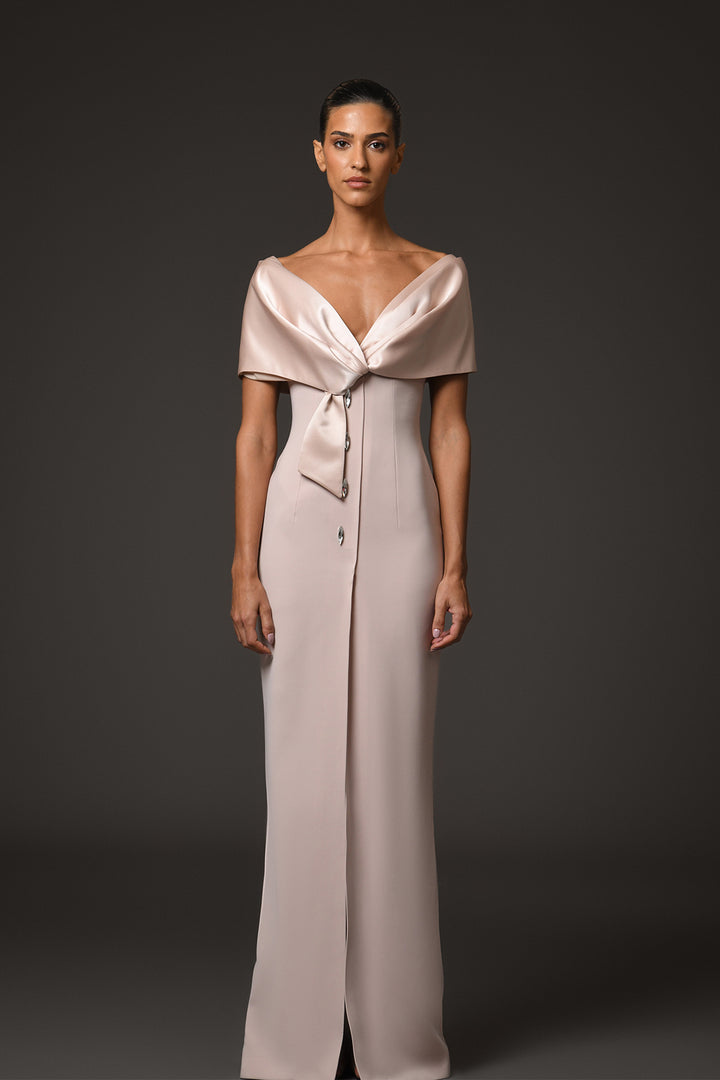 Long Dress with Satin and Crystal