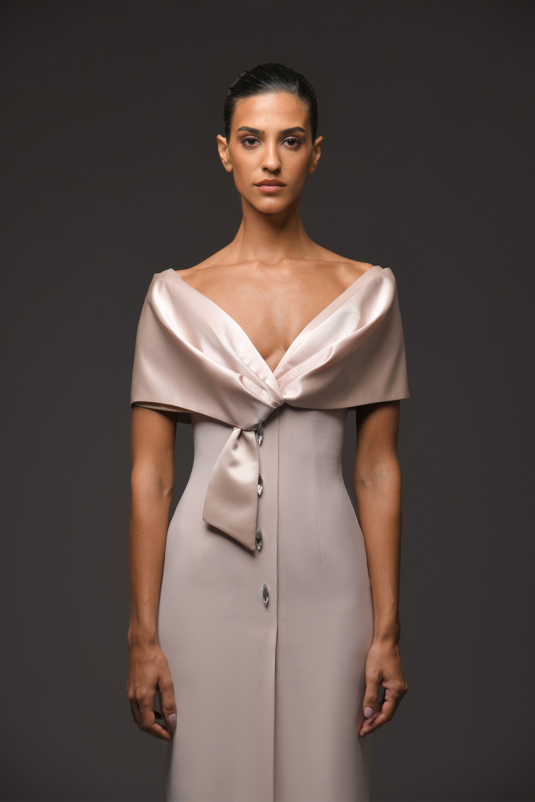 Long Dress with Satin and Crystal