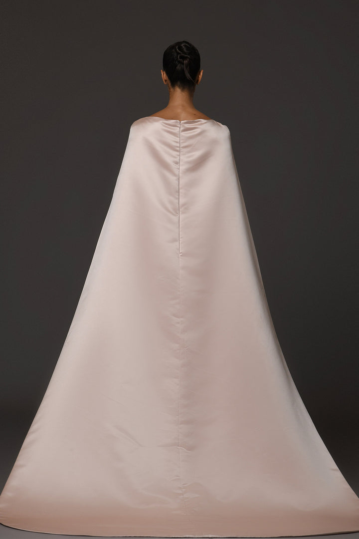 Long Dress with Cape and Crystal Embroidery