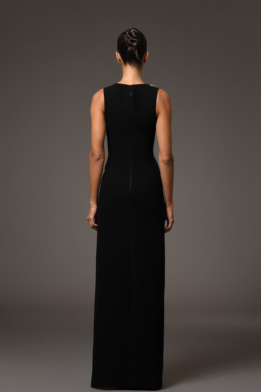 Sleeveless Long Dress with Side Slit and Crystal Embellishments