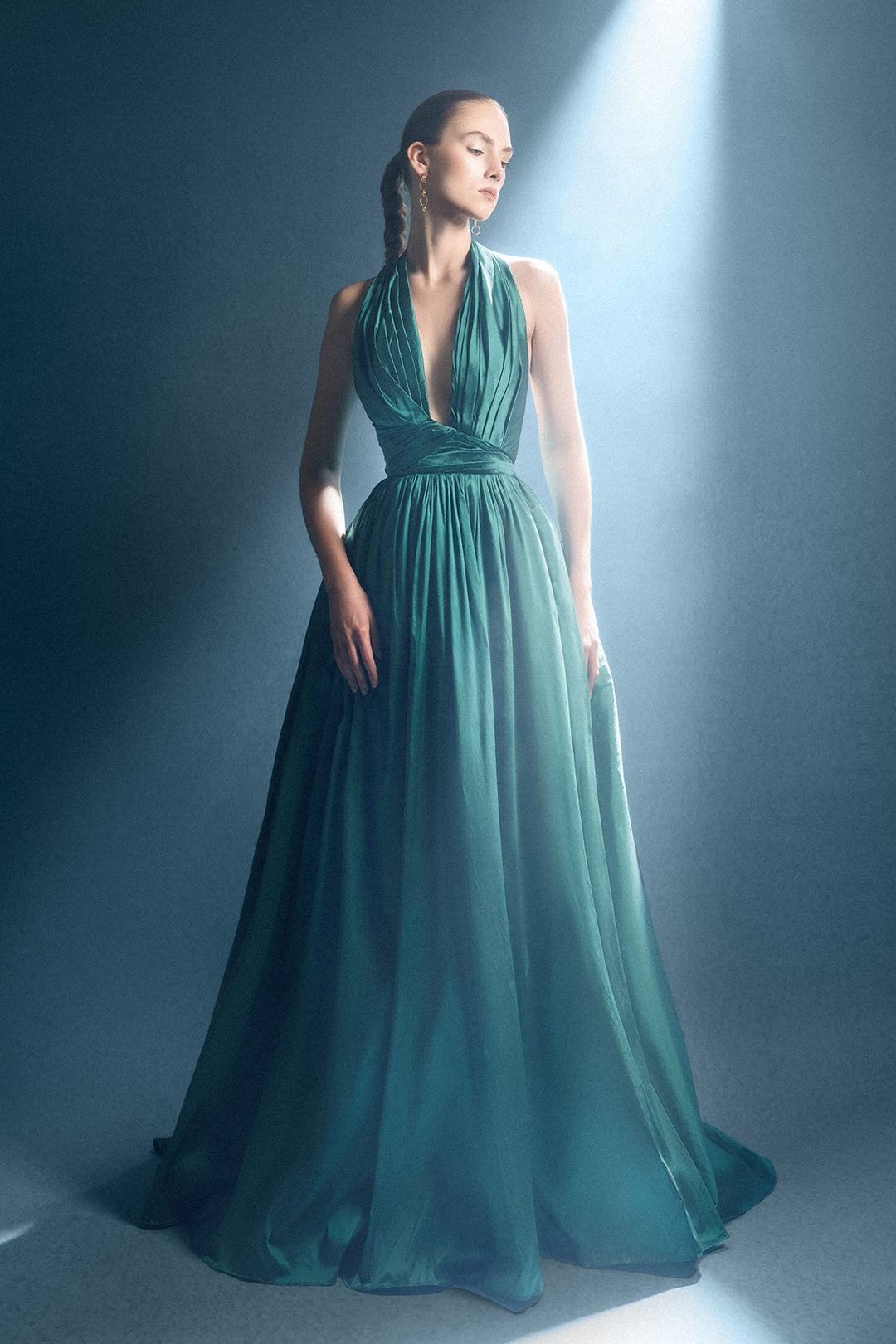 Halter Neck A-line Pleated Dress Green / US 2 Halter Neck A-line Pleated Dress Green / US 2