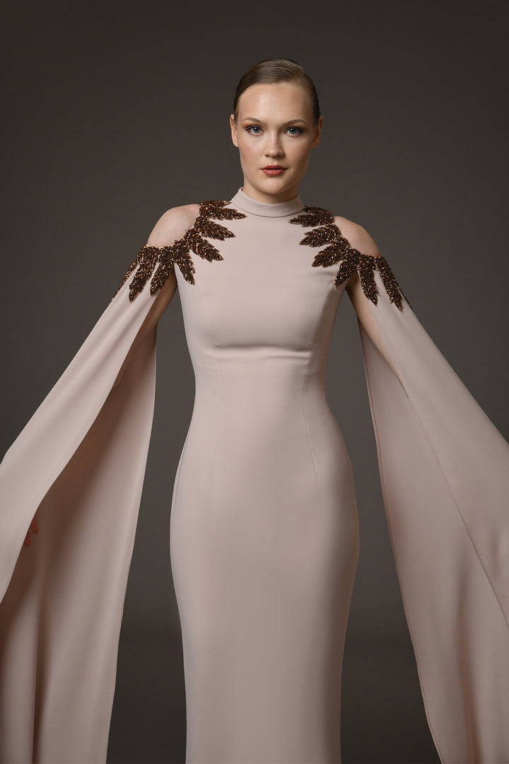 Long Dress with Embroidery and Cape Sleeves