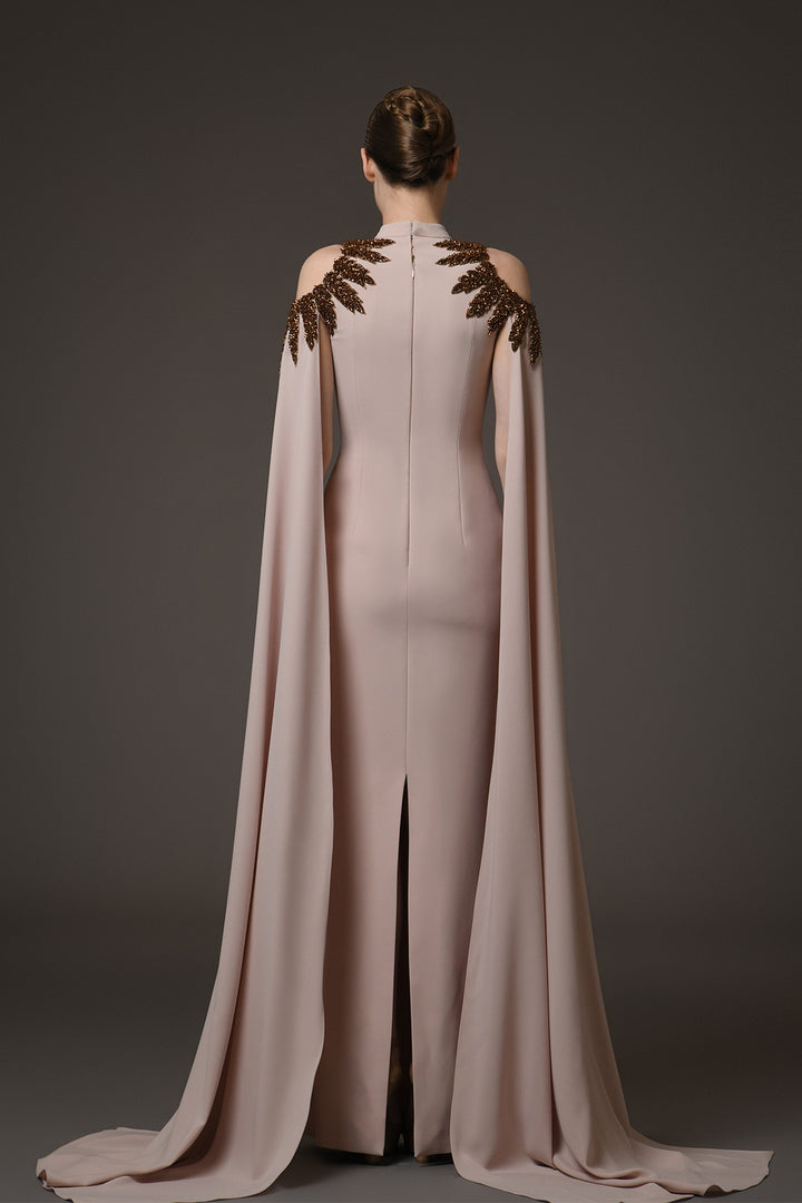 Long Dress with Embroidery and Cape Sleeves